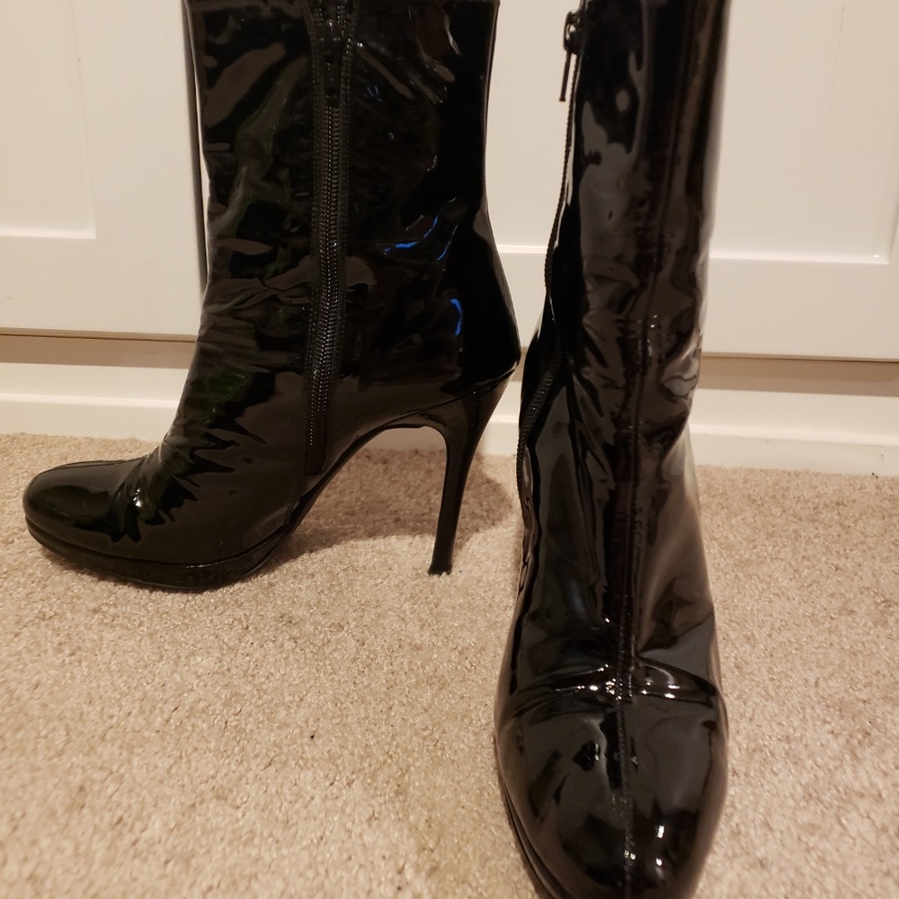 Stuart Weitzman Apollo Black Patent Leather Mid Calf Boots Size 8 - Picture 4 of 8